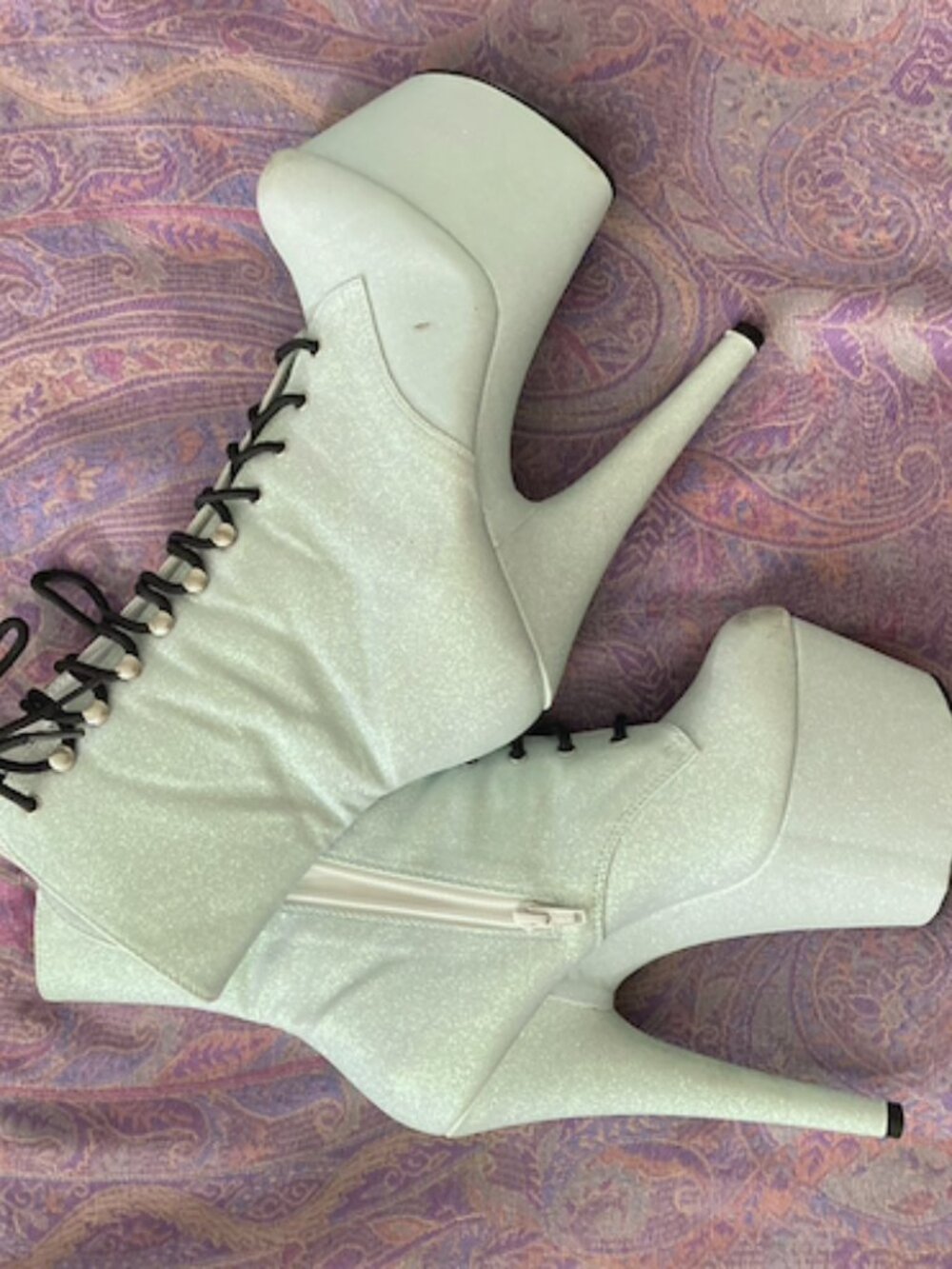 Pleasers Baby Blue Sparkle Boots, 7 inch heels size 10